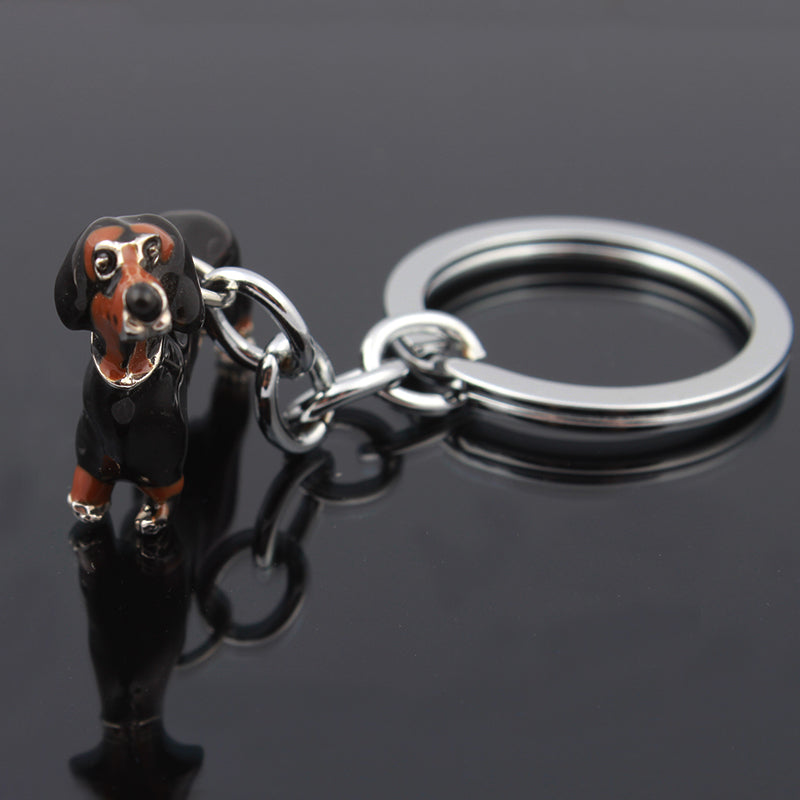 3D Black Enamel Alloy Dachshund Dog Keychains