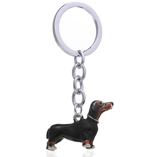 3D Black Enamel Alloy Dachshund Dog Keychains