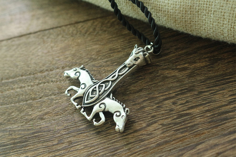 Double Horse Antique Viking Dragon Rune Necklaces