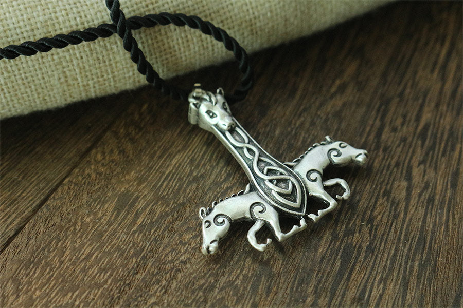 Double Horse Antique Viking Dragon Rune Necklaces