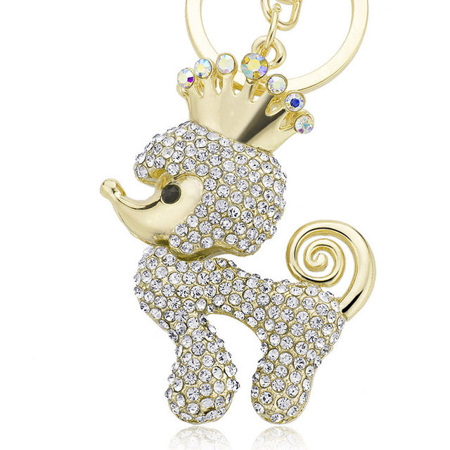 Crown Poodle Dog Rhinestone Crystal Keychains