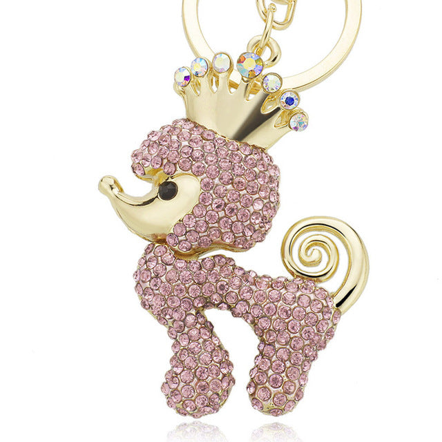 Crown Poodle Dog Rhinestone Crystal Keychains