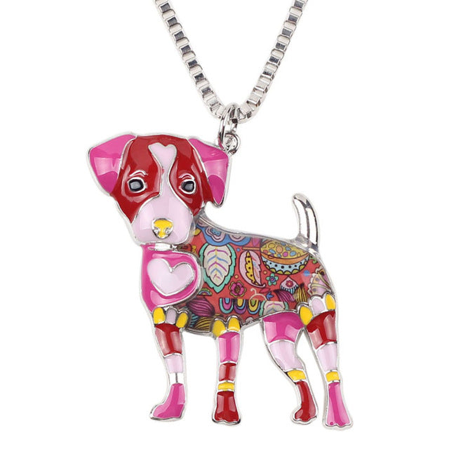 Statement Metal Alloy Enamel Jack Russell Dog Necklaces