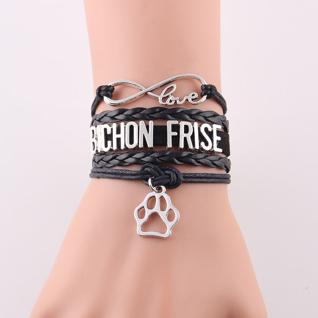 Infinity Love Bichon Frise Dog Paw Leather Bracelets