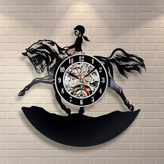 3D Record Clock Horsewoman Vinyl Record Hanging Wall Clock