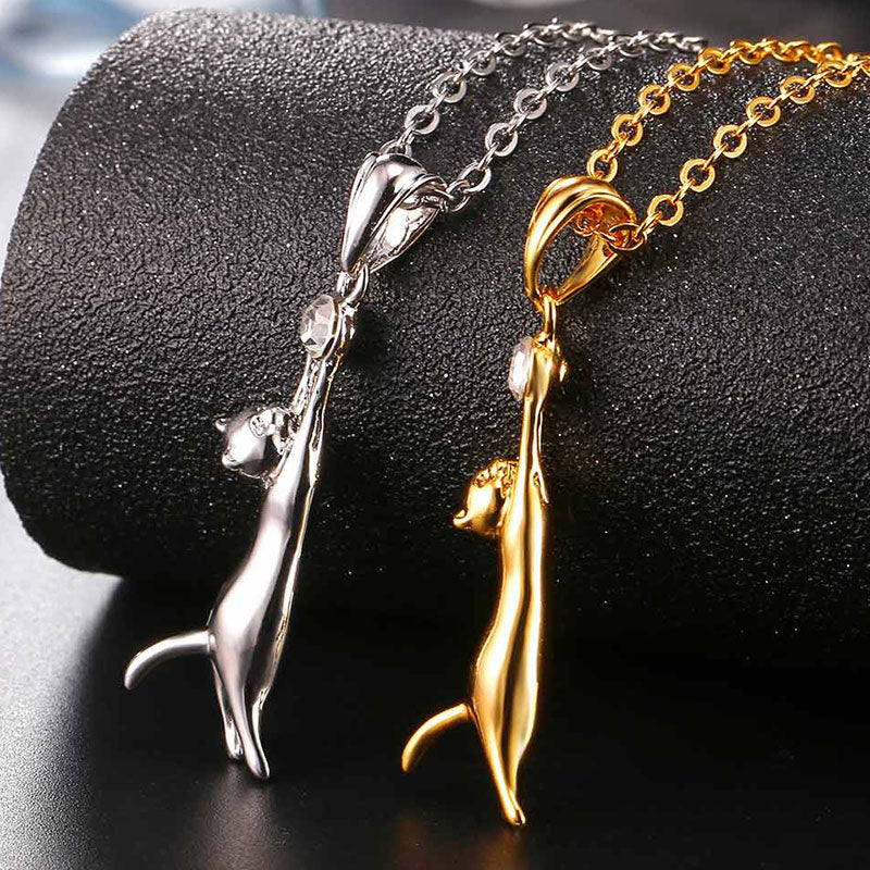 Cute Cat Catch Crystal Necklaces