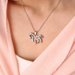 Silver Plated Crystal Running Horse Necklaces