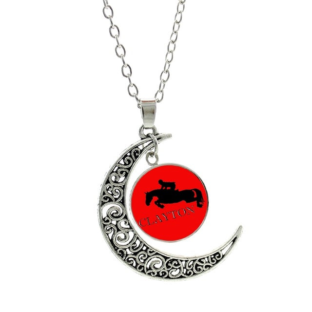 Vintage Horseback Riding Silhouette Moon Necklaces
