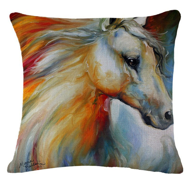 Cartoon Colorful Horse Print Pillow Covers