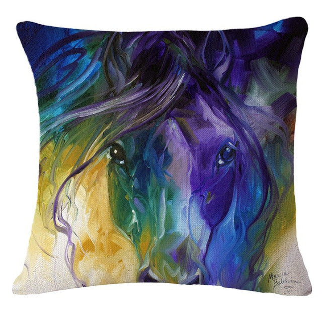 Cartoon Colorful Horse Print Pillow Covers