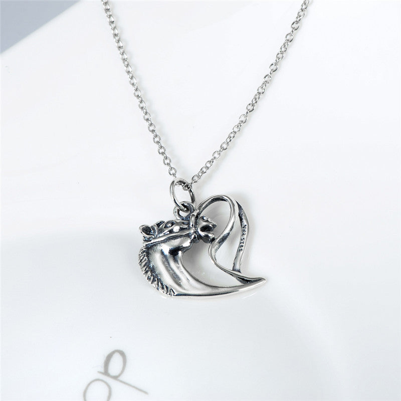 Antique Silver Heart Horse Head Necklaces