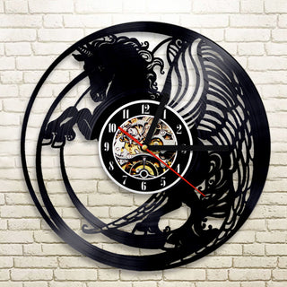 3D Vinyl Record Clock Black Creative and Antique Magical Horse