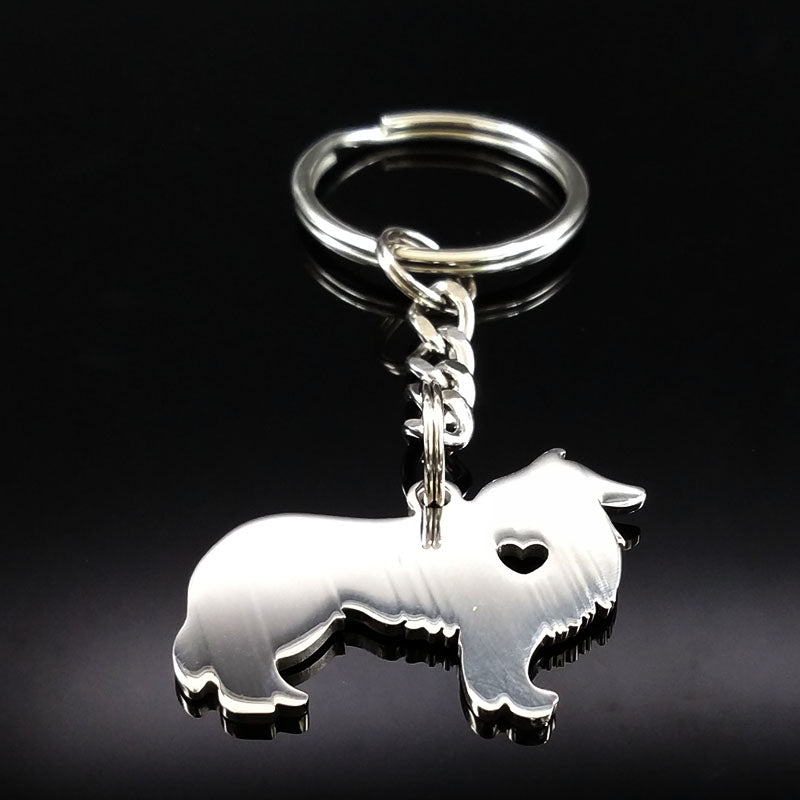 Silver Color Cute Border Collie Dog Keychains
