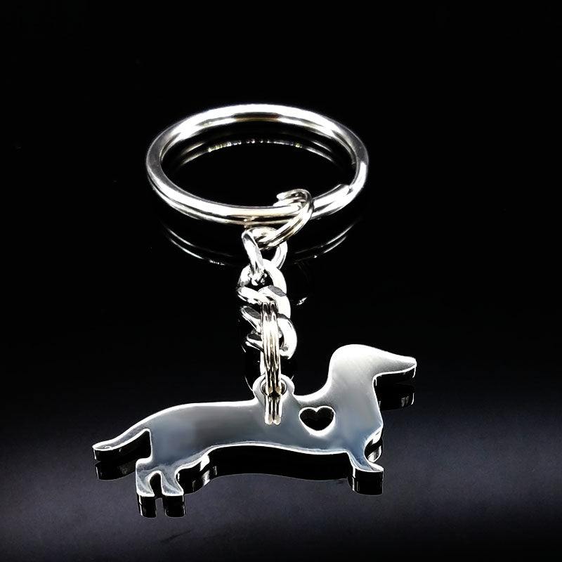 Cute Dachshund Dog Heart Stainless Steel Keychains