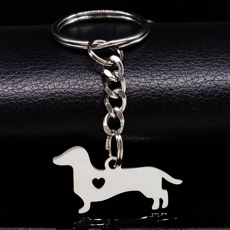 Cute Dachshund Dog Heart Stainless Steel Keychains