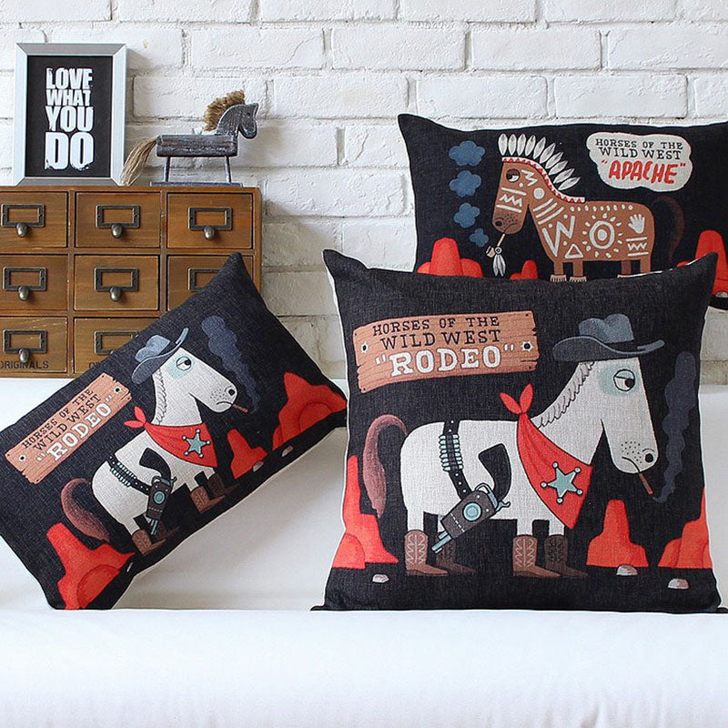 Cowboy Horse Pattern Decorative Throw Pillow Covers