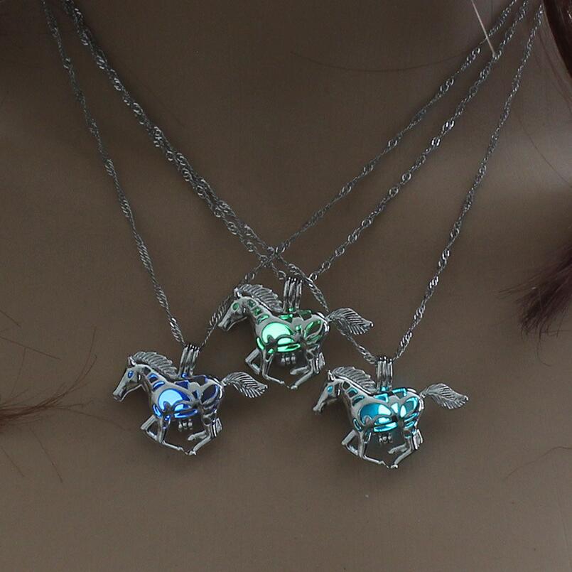 Smart Running Horse Locket Cage Glowing In The Dark Necklaces
