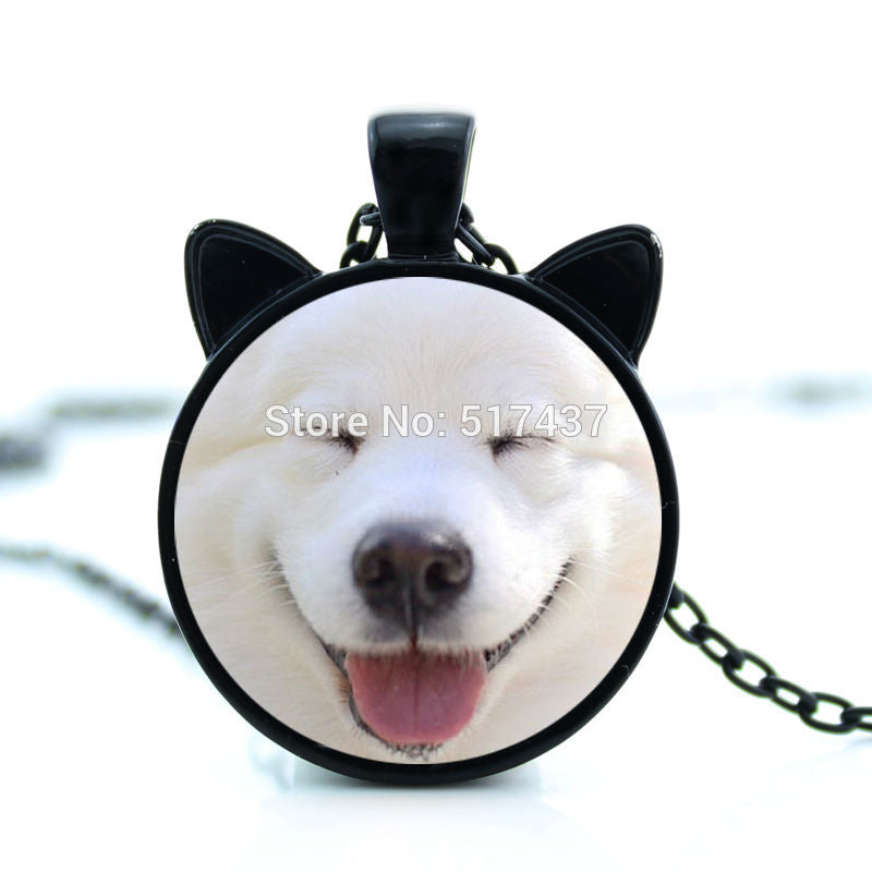 Samoyed Dog Face Glass Cabochon Necklaces