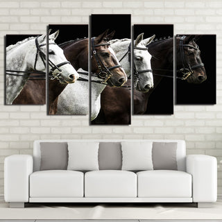 5 Piece HD Print Black And Brown Horse Race Posters and Prints Canvas