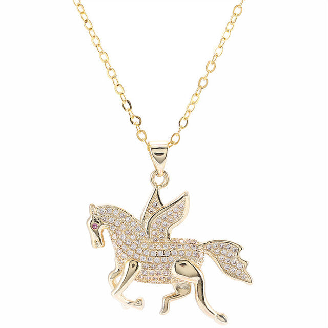 Child's Fairy Tale Pegasus Winged Horse Running Crystal Necklaces