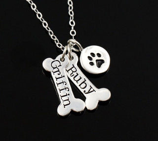 Print Name Dog Bone Dog Paw Necklaces