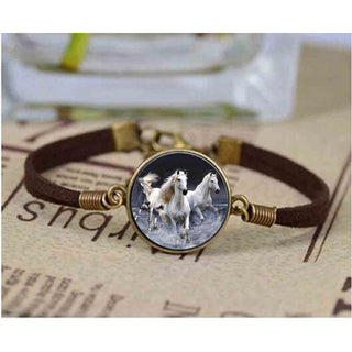 Three White Horse Running Round Glass Bracelets