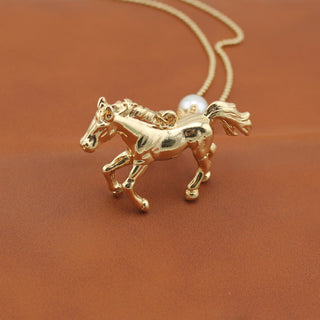 Gold Horse Long With Pearl Necklaces