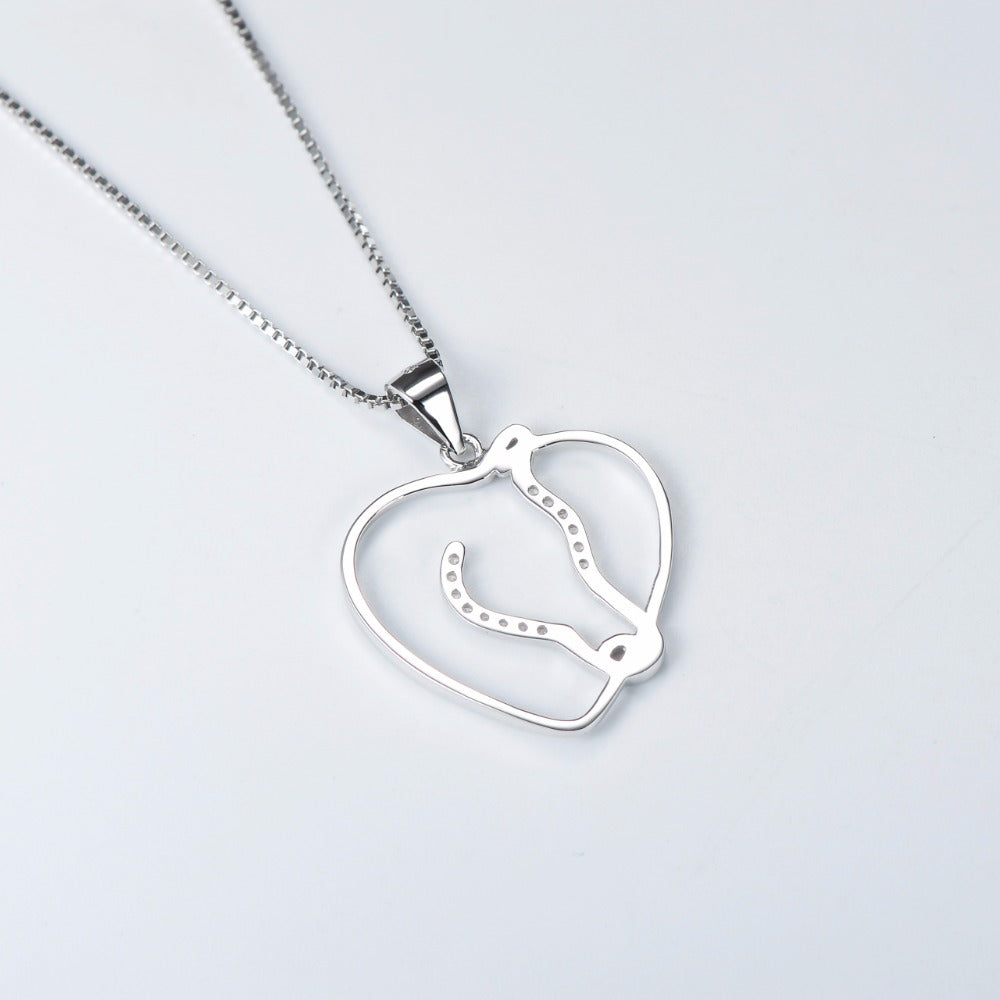 Silver Love Heart Horse Head Hollow Necklaces