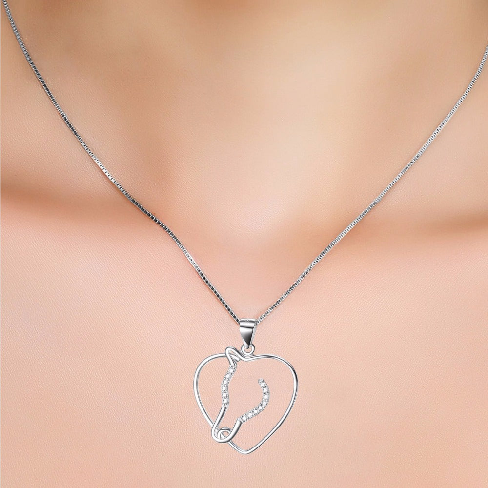 Silver Love Heart Horse Head Hollow Necklaces