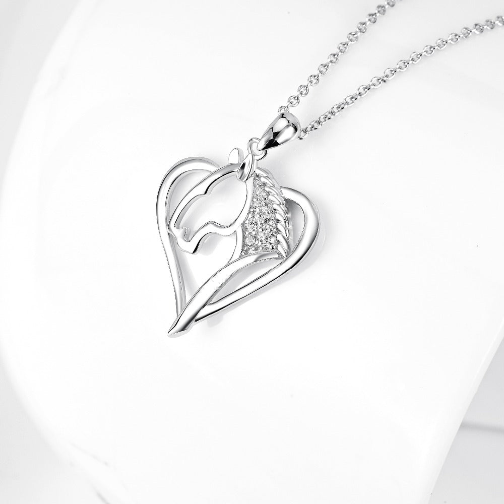 Love Heart Horse Head Crystal Hollow Necklaces