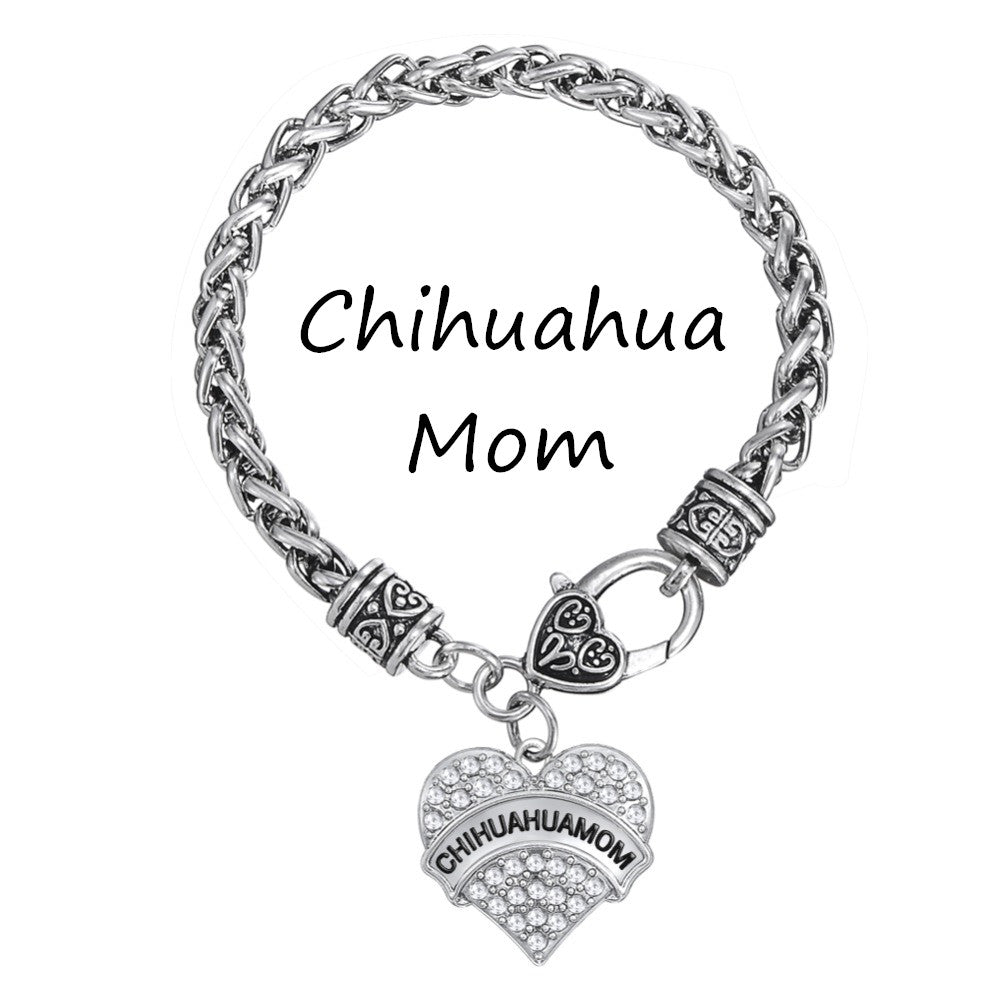 Chihuahua Mom Crystal Heart Charm Bracelets