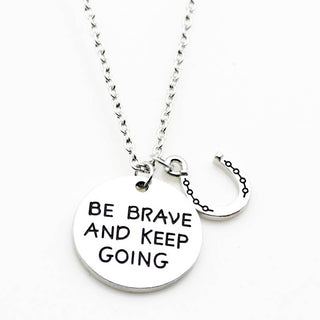 Hand Stamped Be Brave And Keep Going Letter With Horseshoe Necklaces