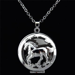 Running Horse Locket Aromatherapy Essential Oil Diffuser Stainless Steel Necklaces