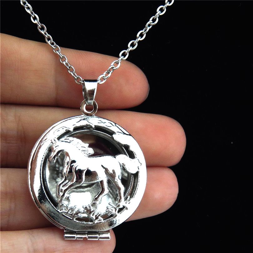 Running Horse Locket Aromatherapy Essential Oil Diffuser Stainless Steel Necklaces