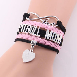 Infinity Love Pit Bull Mom Dog Paw Leather Bracelets