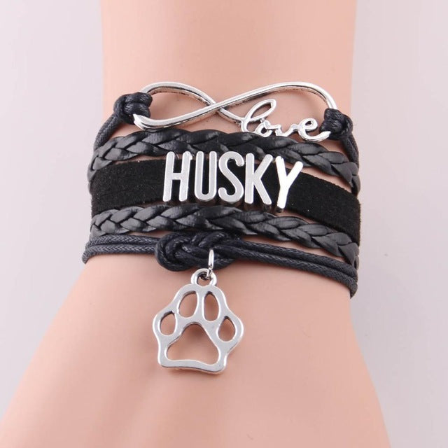 Infinity Love Husky Dog Paw Leather Bracelets