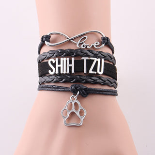 Infinity Love Shih Tzu Dog Paw Leather Bracelets