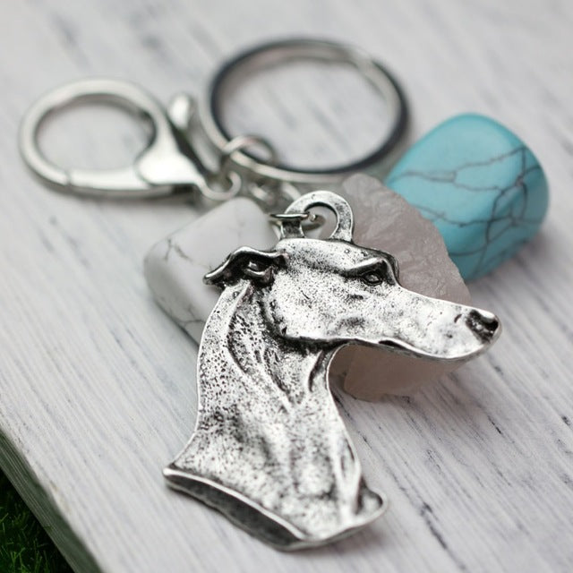 Metal Greyhound Dog Head Keychains