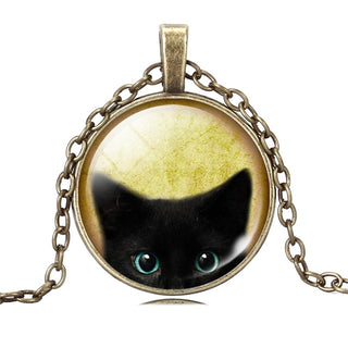 Vintage Black Cat Glass Cabochon Necklaces
