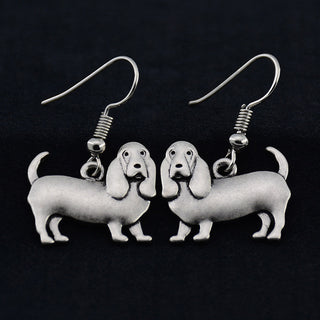 Antique Silver Plated Basset Hound Dog Earrings