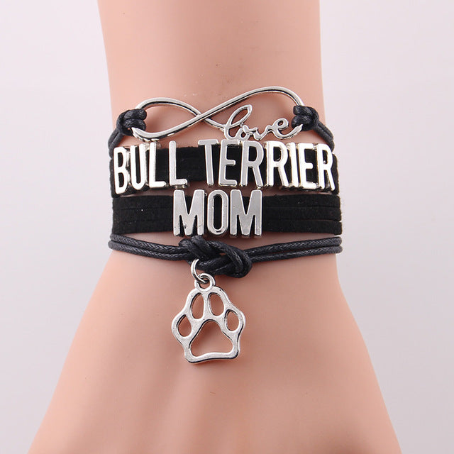 Infinity Love Bull Terrier Mom Dog Paw Leather Bracelets