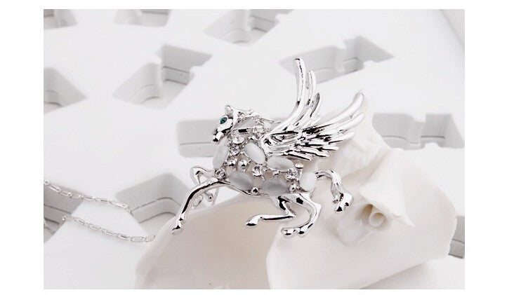 Rhinestone Crystal Short Winged Horse Opal Necklaces