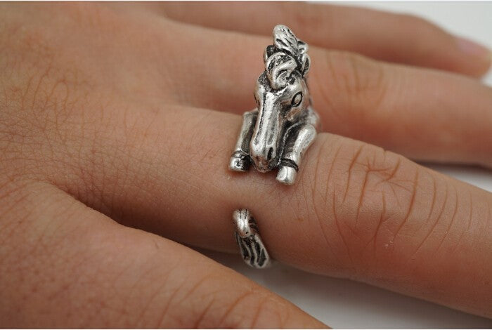 New Antique Silver Adjustable Horse Ring