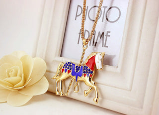 Enamel Rhinestone Crystal Gold Horse Bohemian Necklaces