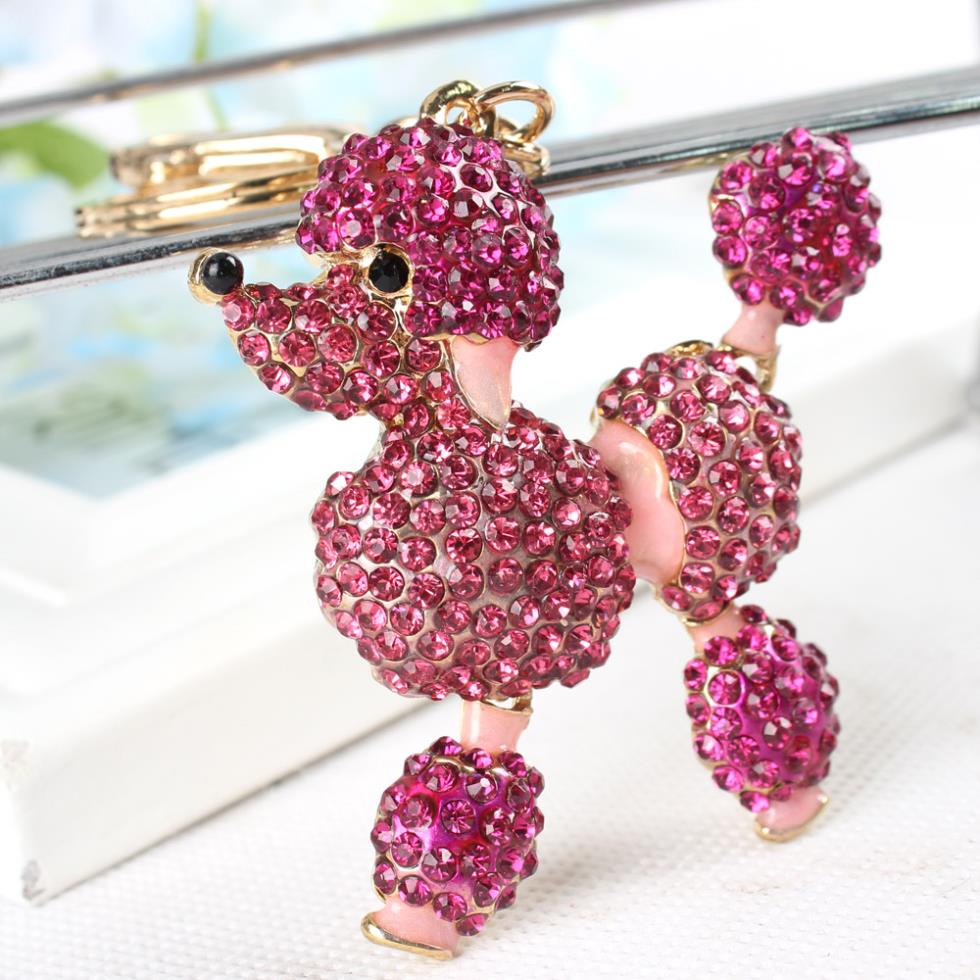 Pink Poodle Lovely Rhinestone Crystal Dog Keychains