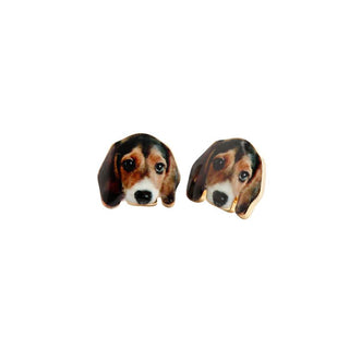Lovely Gold Beagle Dog Earrings